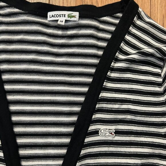 Lacoster Cardigan Womens 38 Striped Long Sweater Button Up Preppy V Neck EUC - Picture 3 of 6